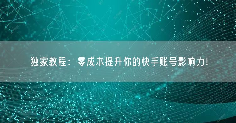 独家教程：零成本提升你的快手账号影响力！